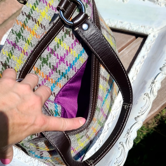 NWOT Coach plaid colorful satchel - Picture 5 of 10